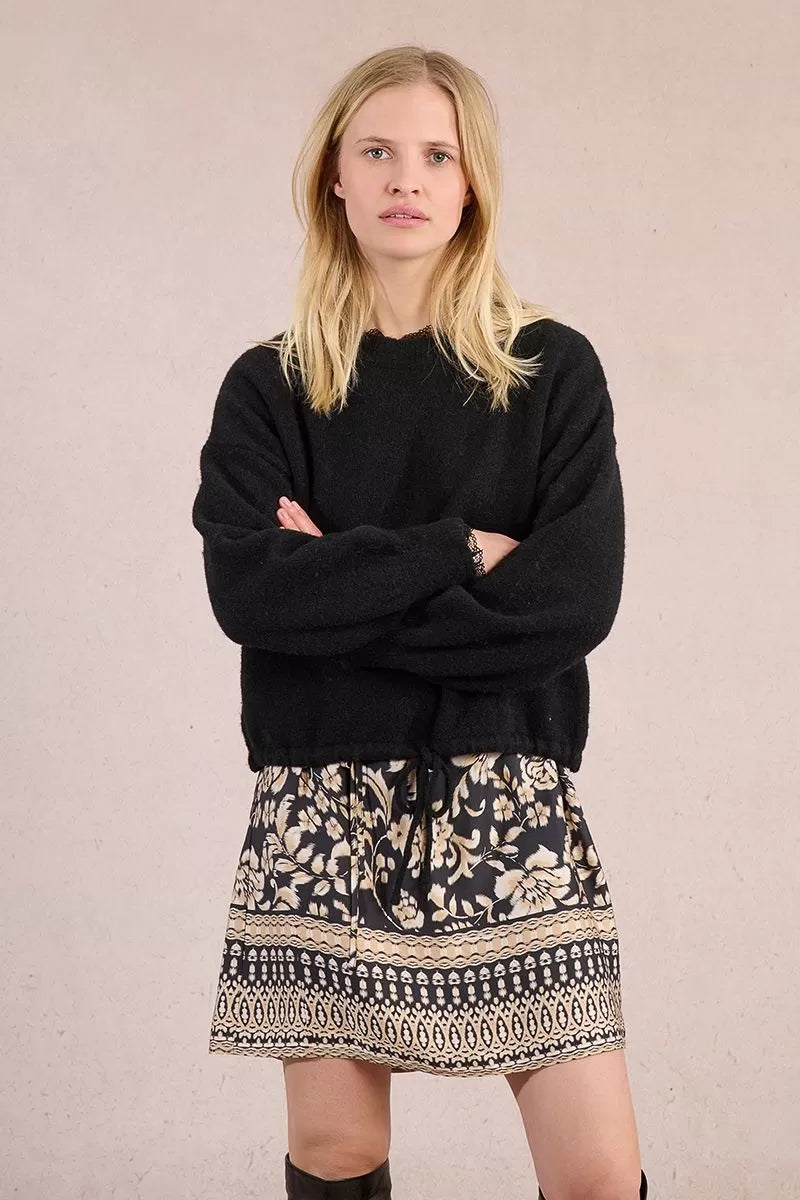 Molly Bracken Black Sweatshirt-Style Knitted Sweater With Lace Edge