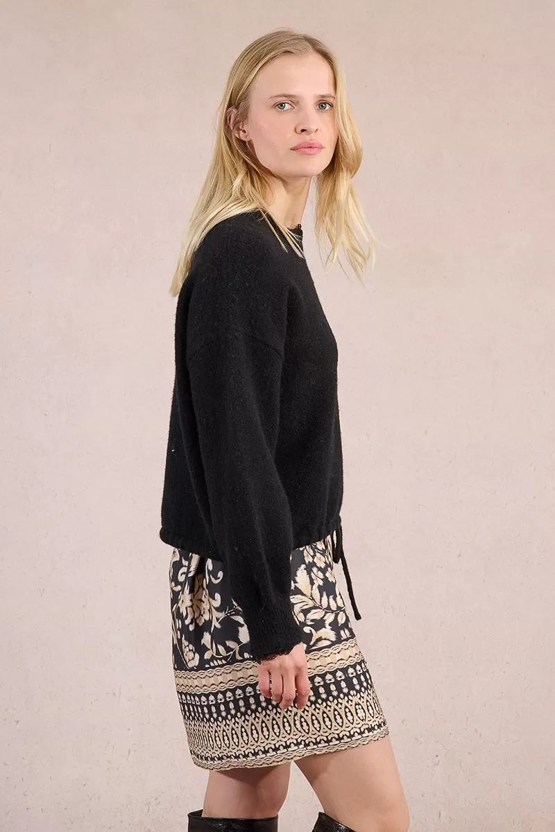Molly Bracken Black Sweatshirt-Style Knitted Sweater With Lace Edge