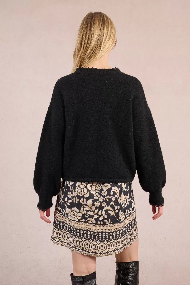 Molly Bracken Black Sweatshirt-Style Knitted Sweater With Lace Edge