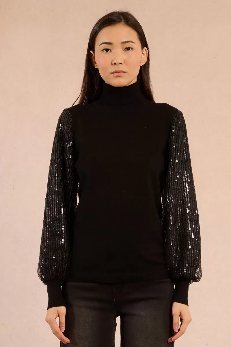 Molly Bracken Black Sweater Style With Sequin Sleeves