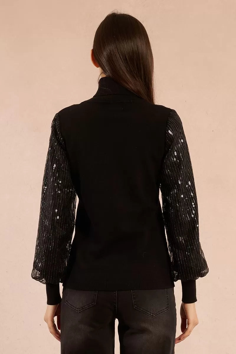 Molly Bracken Black Sweater Style With Sequin Sleeves