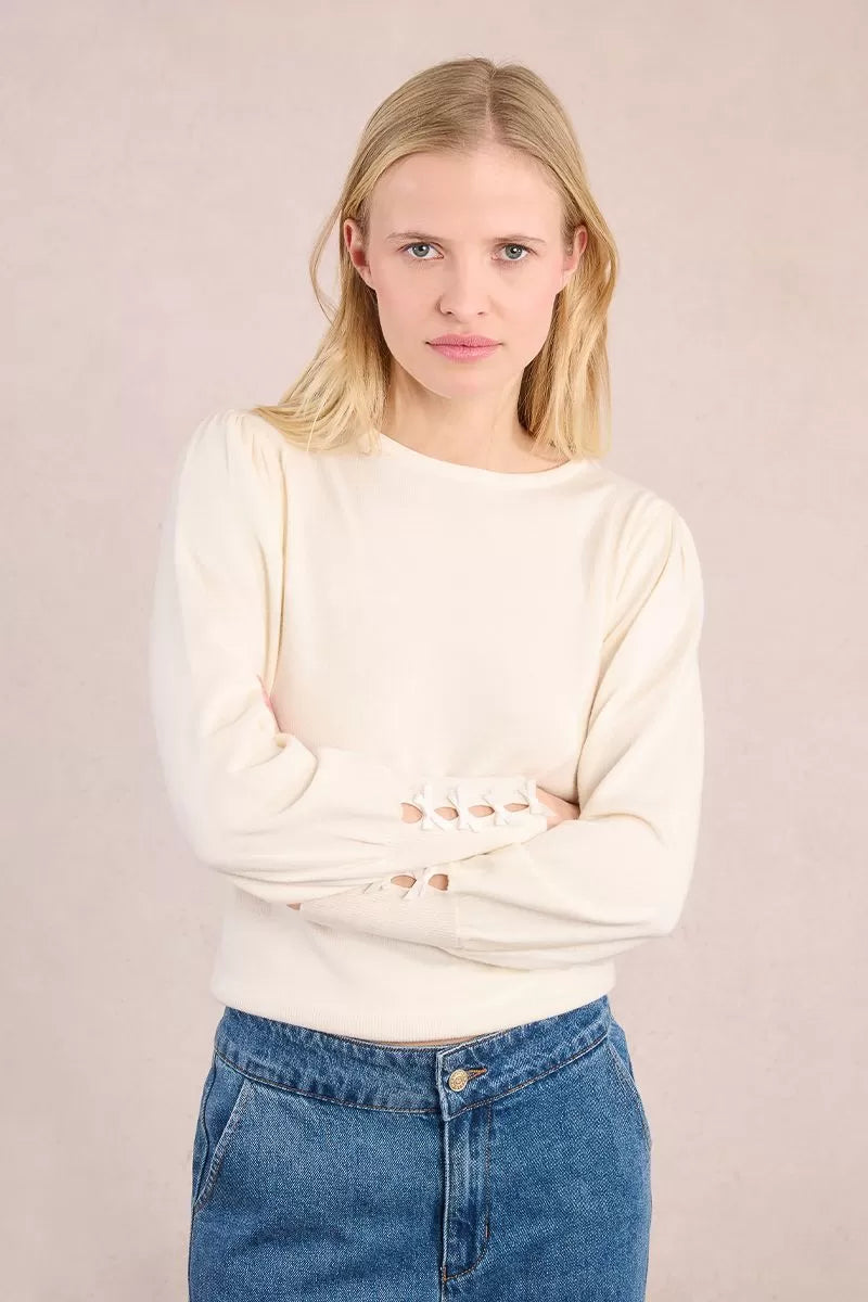 Molly Bracken Off White Sweater With Fancy Bows