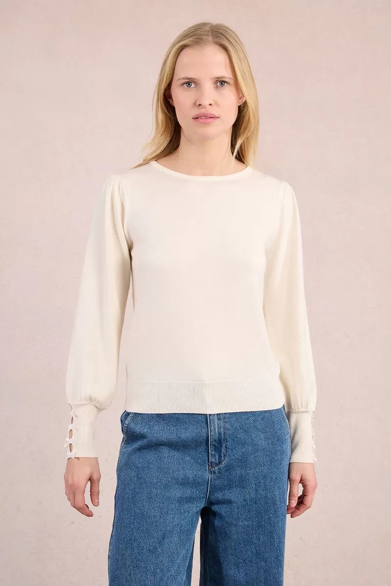 Molly Bracken Off White Sweater With Fancy Bows