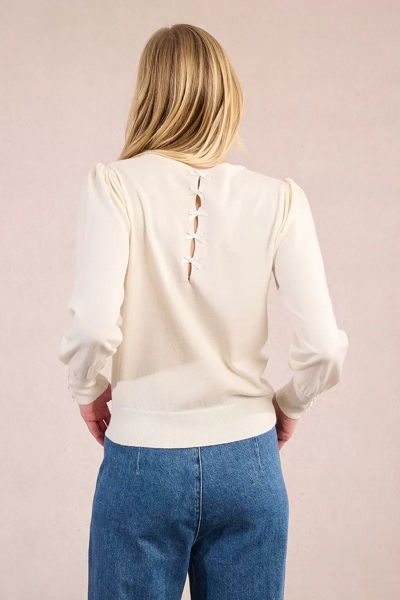 Molly Bracken Off White Sweater With Fancy Bows