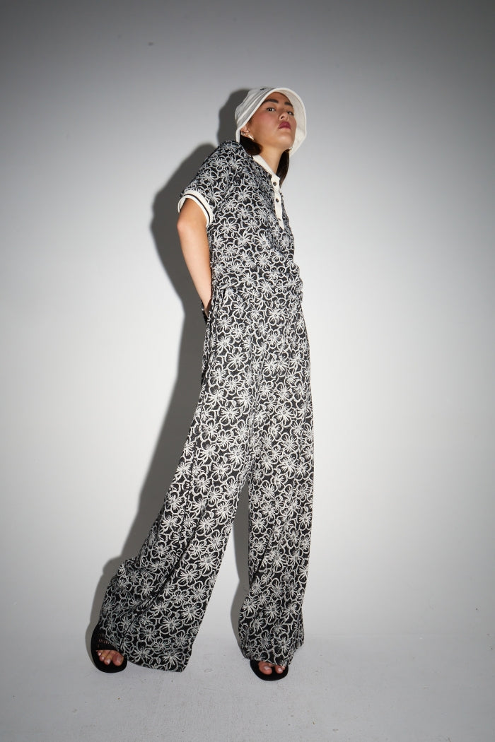 IMPREVU Panama Flower Black Polo Shirt