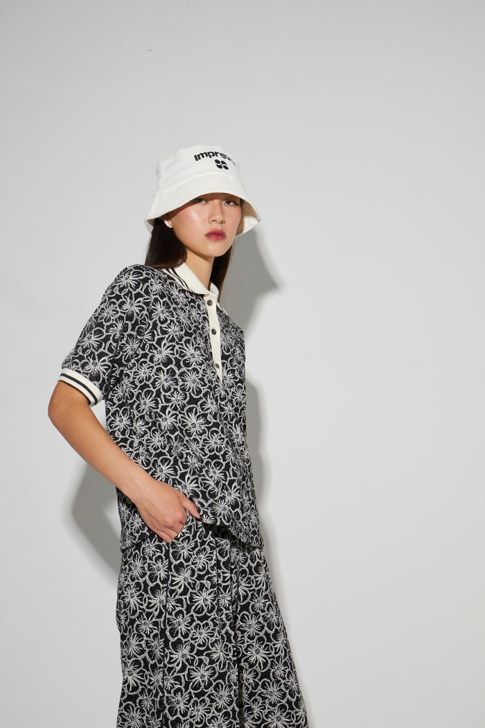 IMPREVU Panama Flower Black Polo Shirt