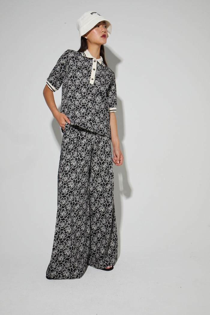 IMPREVU Panama Flower Black Polo Shirt