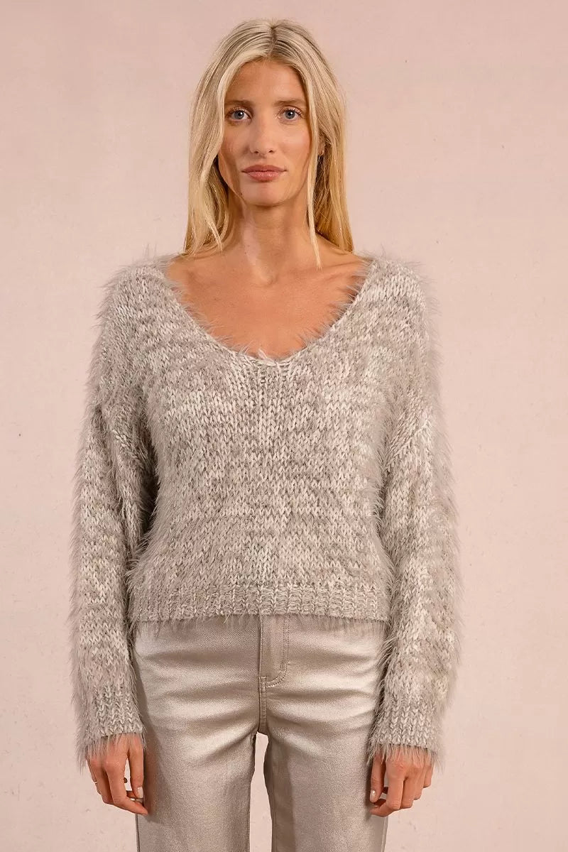 Molly Bracken Textured Grey Knitted Sweater