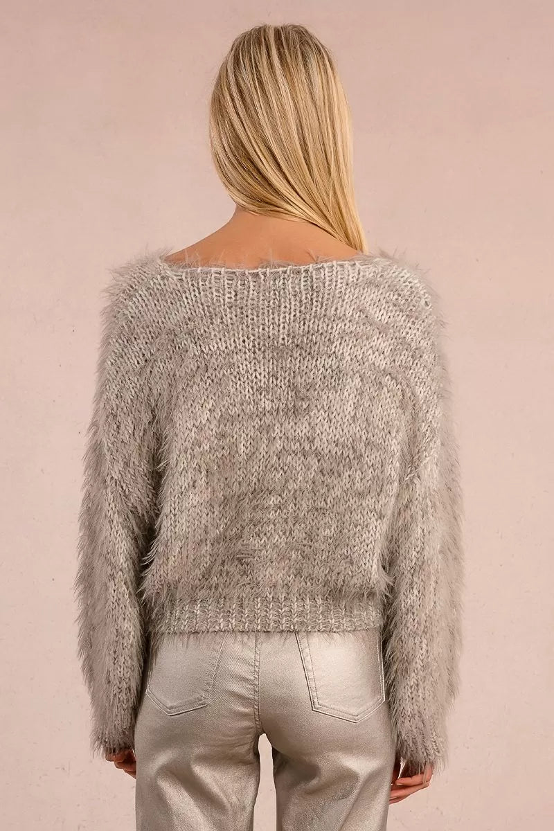Molly Bracken Textured Grey Knitted Sweater