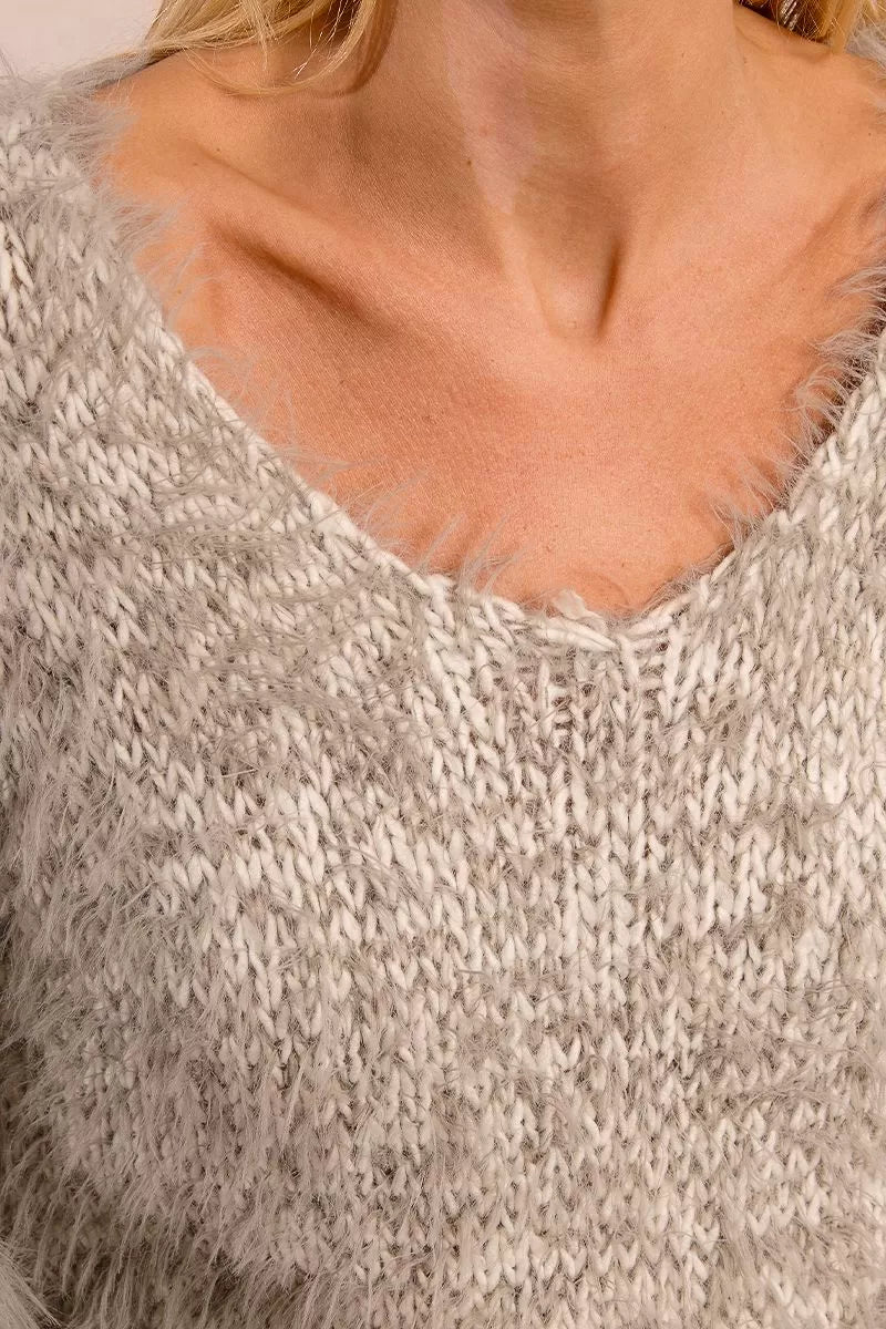 Molly Bracken Textured Grey Knitted Sweater