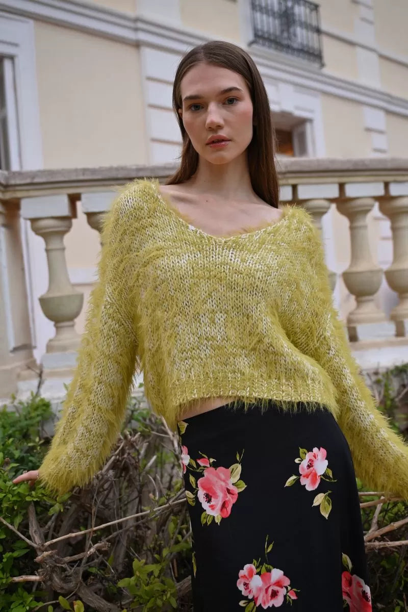 Molly Bracken Textured Lime Green Sweater