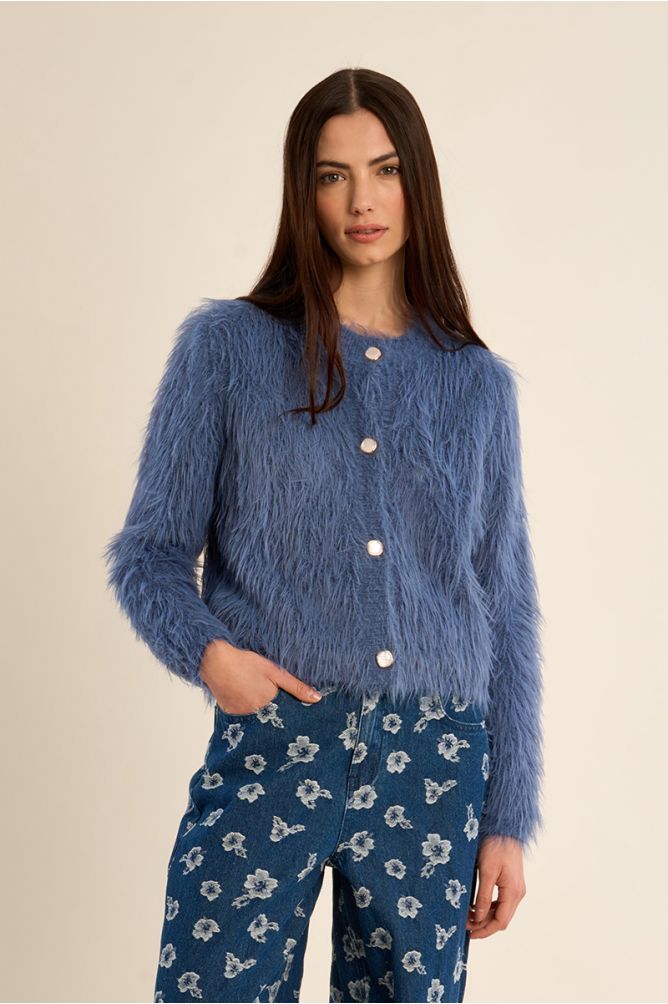 Molly Bracken Denim Blue Fluffy Cardigan