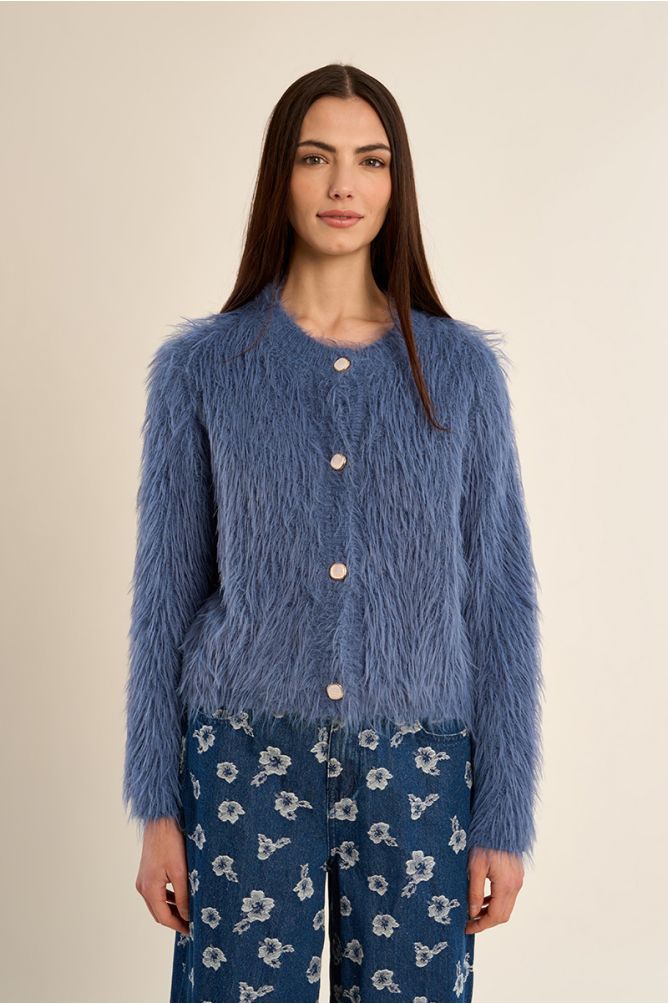 Molly Bracken Denim Blue Fluffy Cardigan