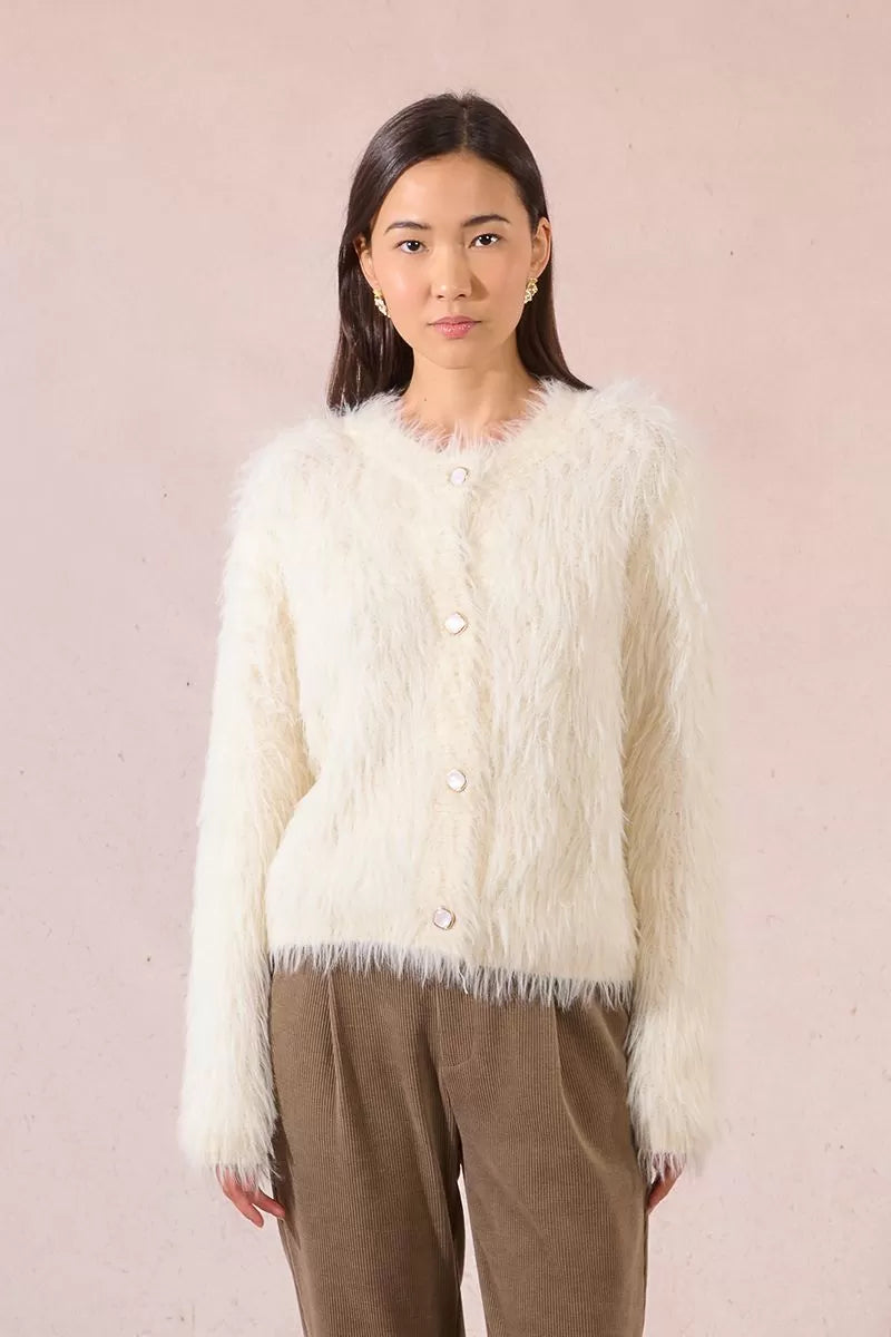 Molly Bracken Off-White Textured Cardigan
