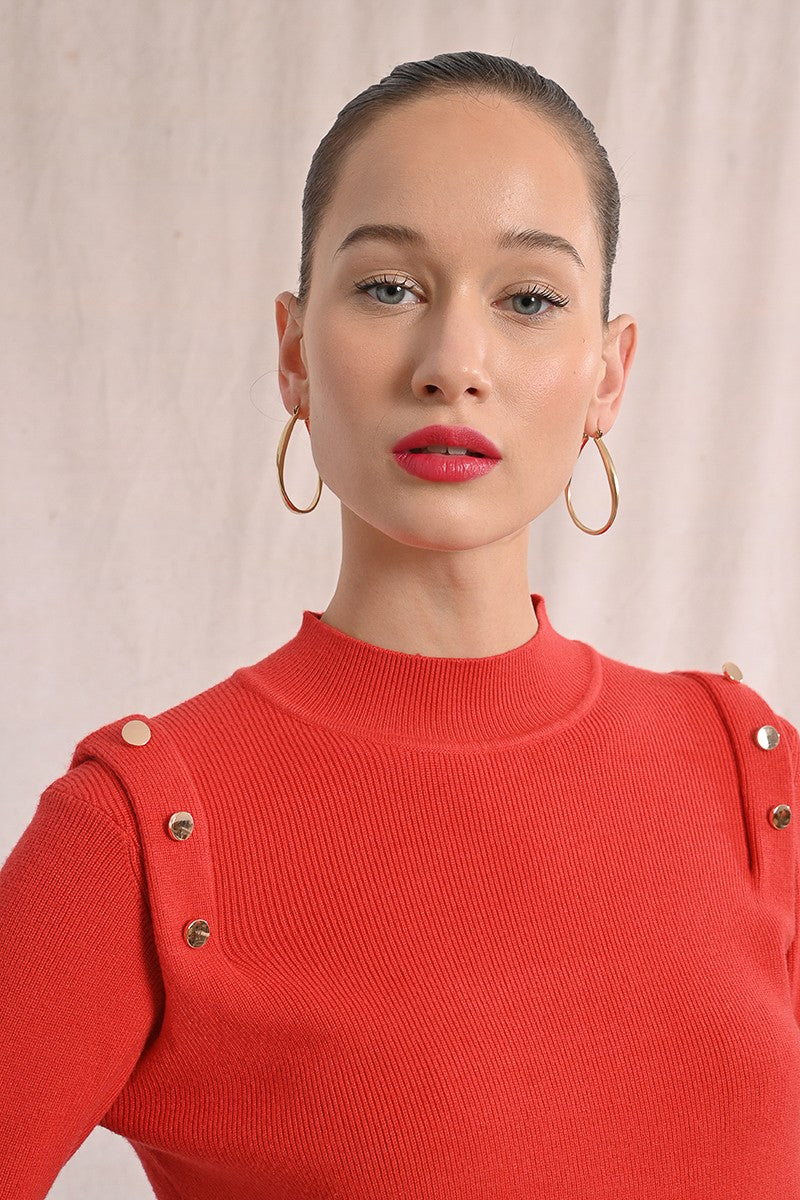 Molly Bracken Coral Thin Sweater With Shoulder Pads