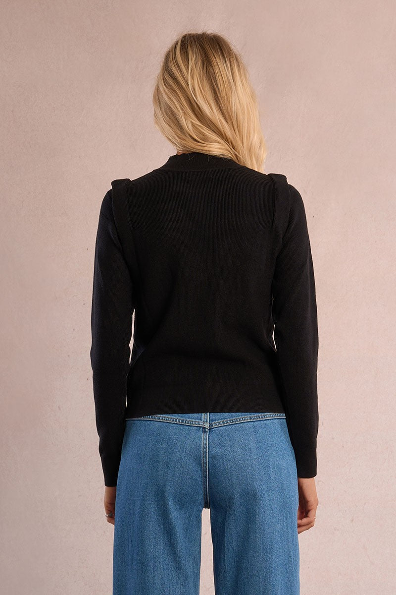 Molly Bracken Black Thin Sweater With Shoulder Pads
