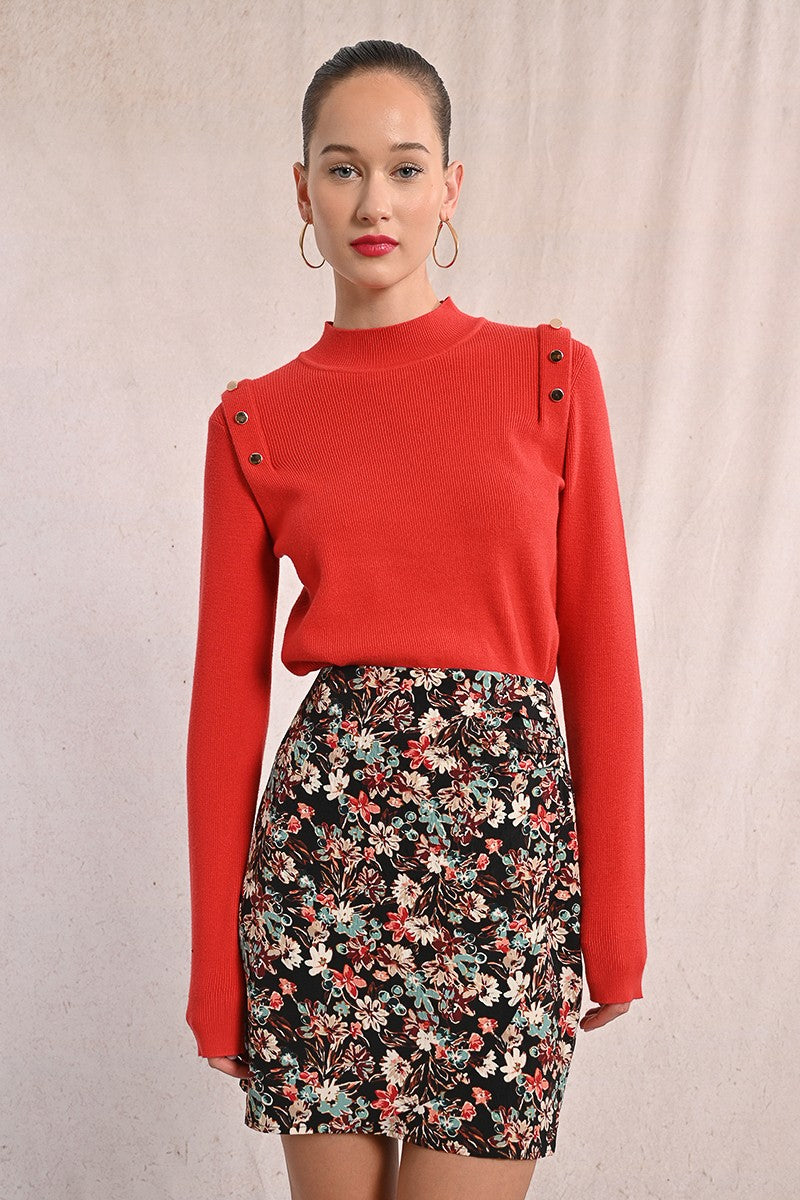 Molly Bracken Coral Thin Sweater With Shoulder Pads