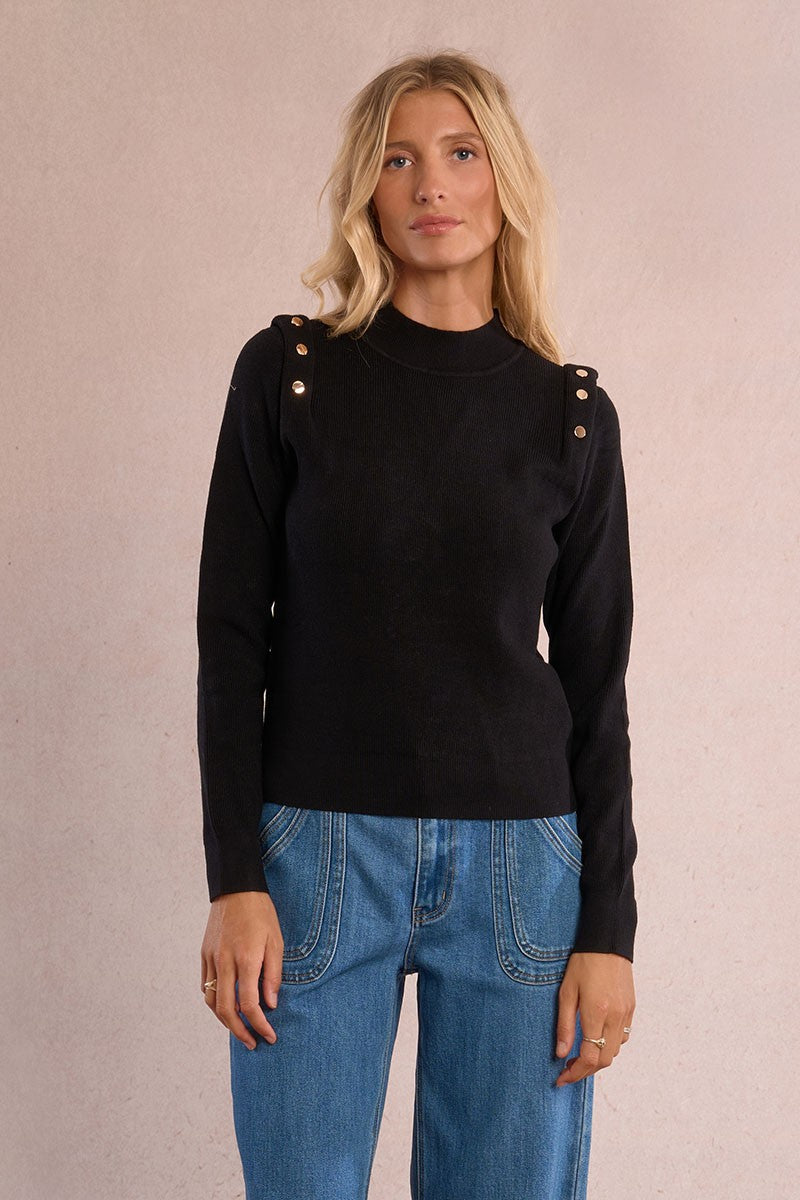 Molly Bracken Black Thin Sweater With Shoulder Pads