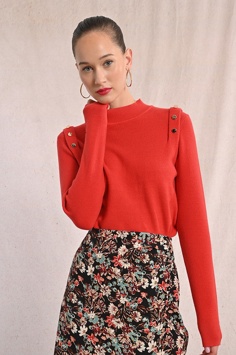 Molly Bracken Coral Thin Sweater With Shoulder Pads