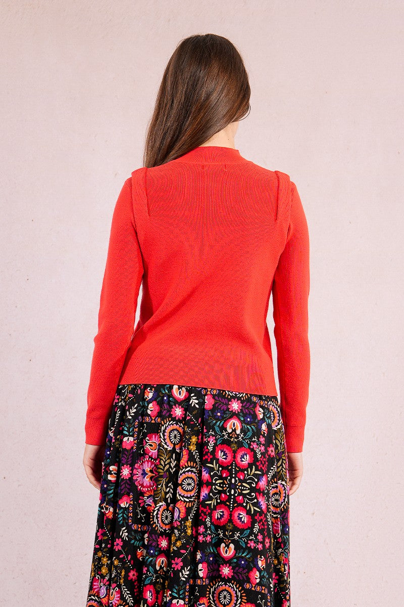 Molly Bracken Coral Thin Sweater With Shoulder Pads