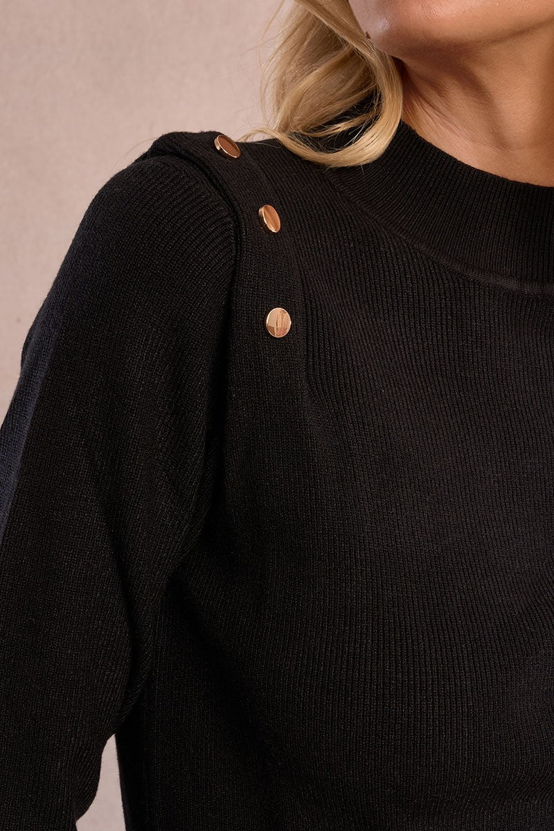 Molly Bracken Black Thin Sweater With Shoulder Pads