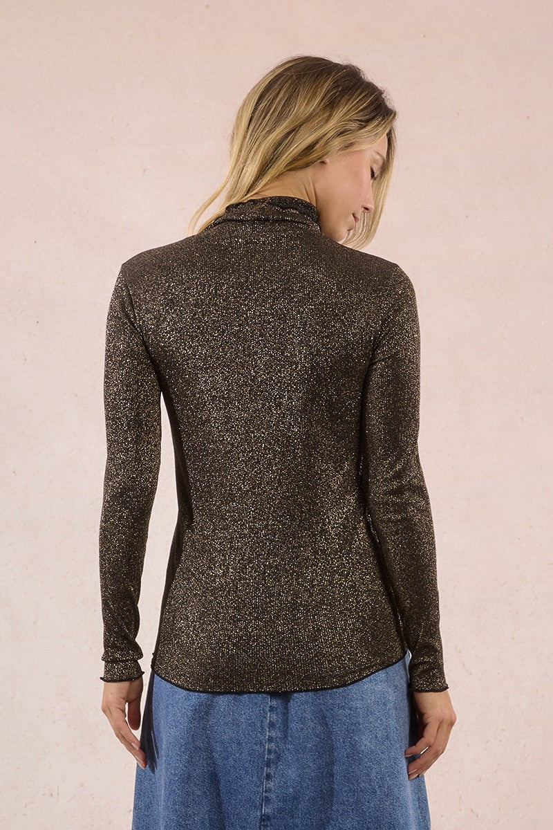 Molly Bracken Thin Chocolate Turtleneck Sweater In Iridescent Knitwear