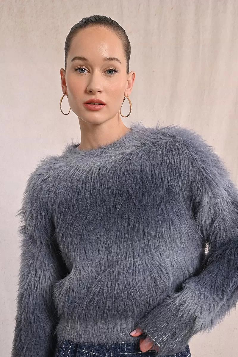 Molly Bracken Grey Tie-Dye Sweater In Brushed Knit