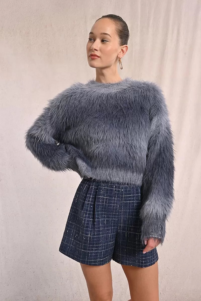 Molly Bracken Grey Tie-Dye Sweater In Brushed Knit