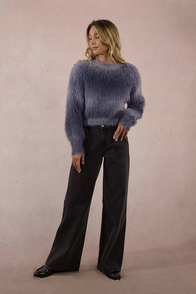 Molly Bracken Grey Tie-Dye Sweater In Brushed Knit