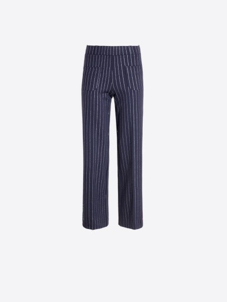 Vilagallo Straight Navy Trousers With Silver Stripe