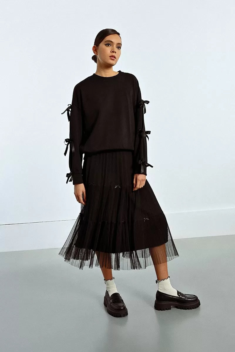 Molly Bracken Black Tulle Skirt With Bow Details