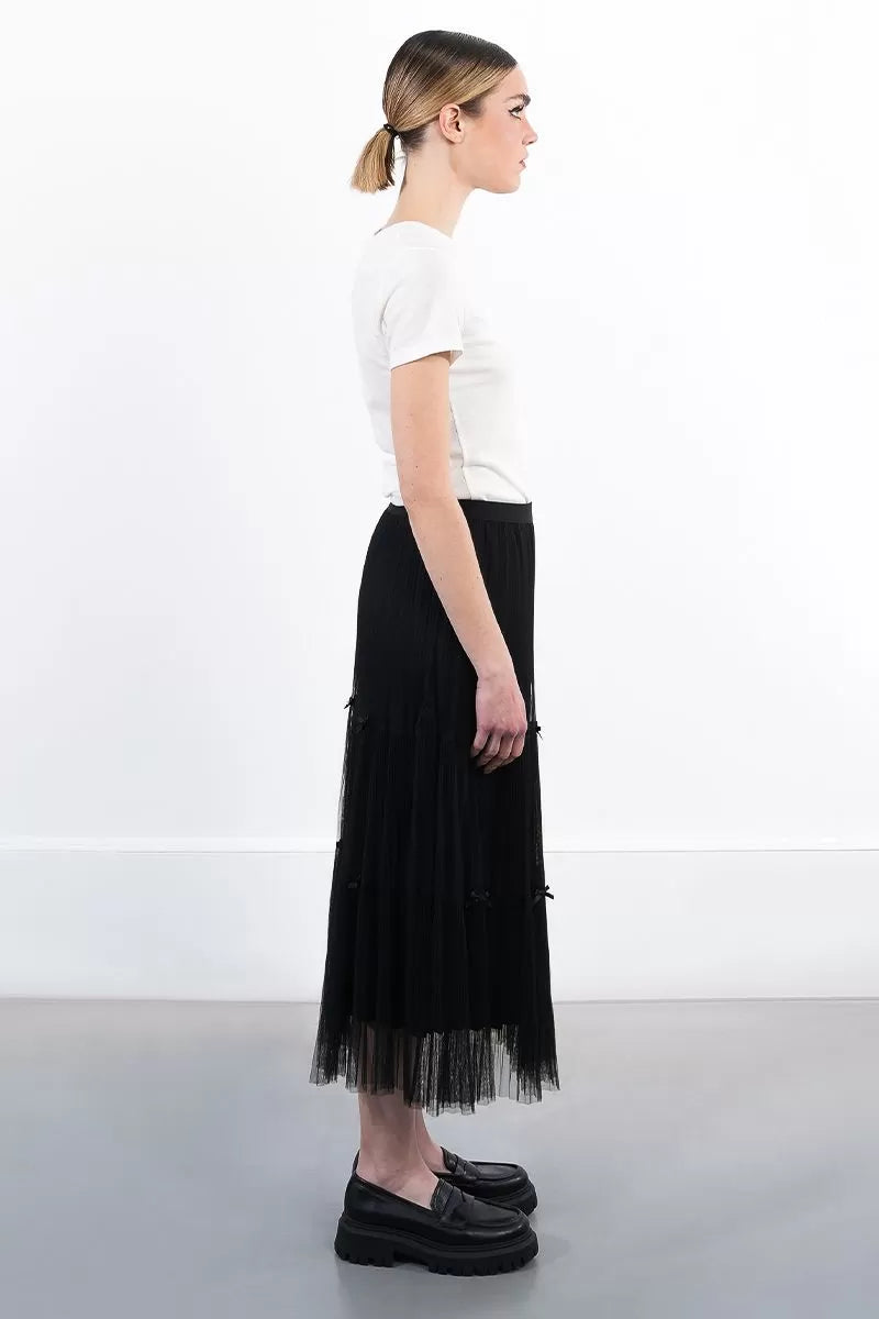 Molly Bracken Black Tulle Skirt With Bow Details