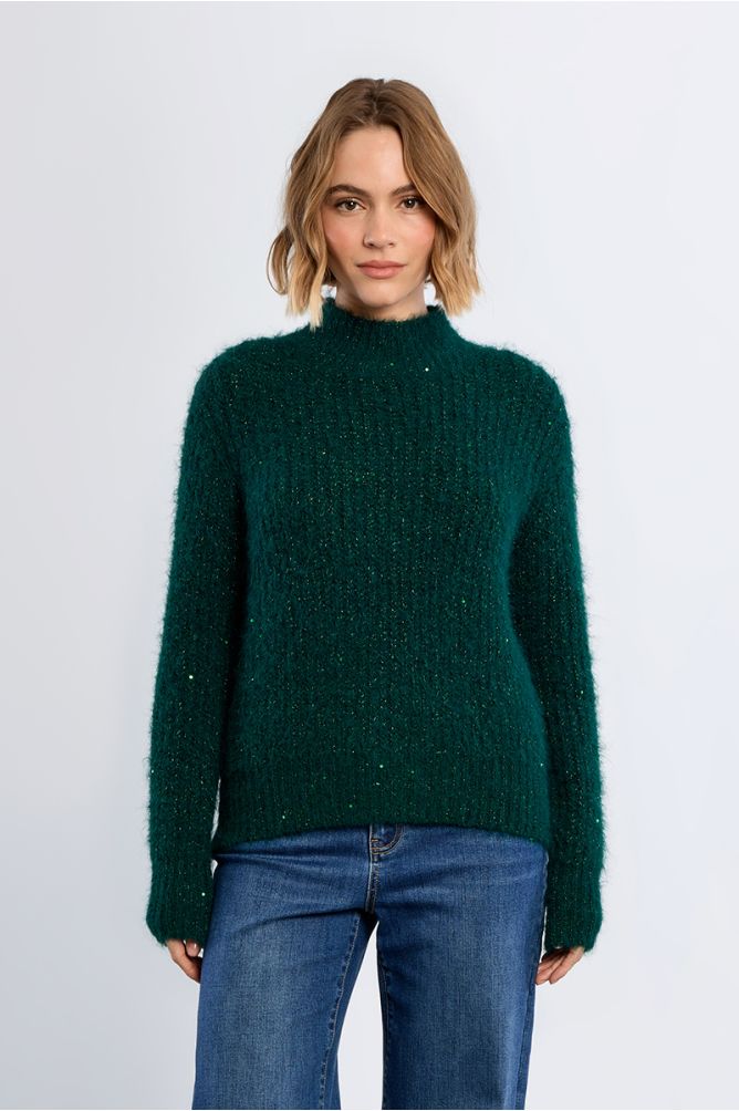 Molly Bracken Sequin Forest Green Turtle Neck Sweater