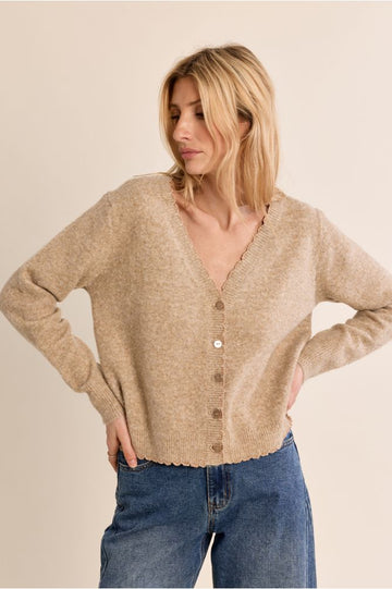 Molly Bracken Knitted V Neck Golden Beige Cardigan