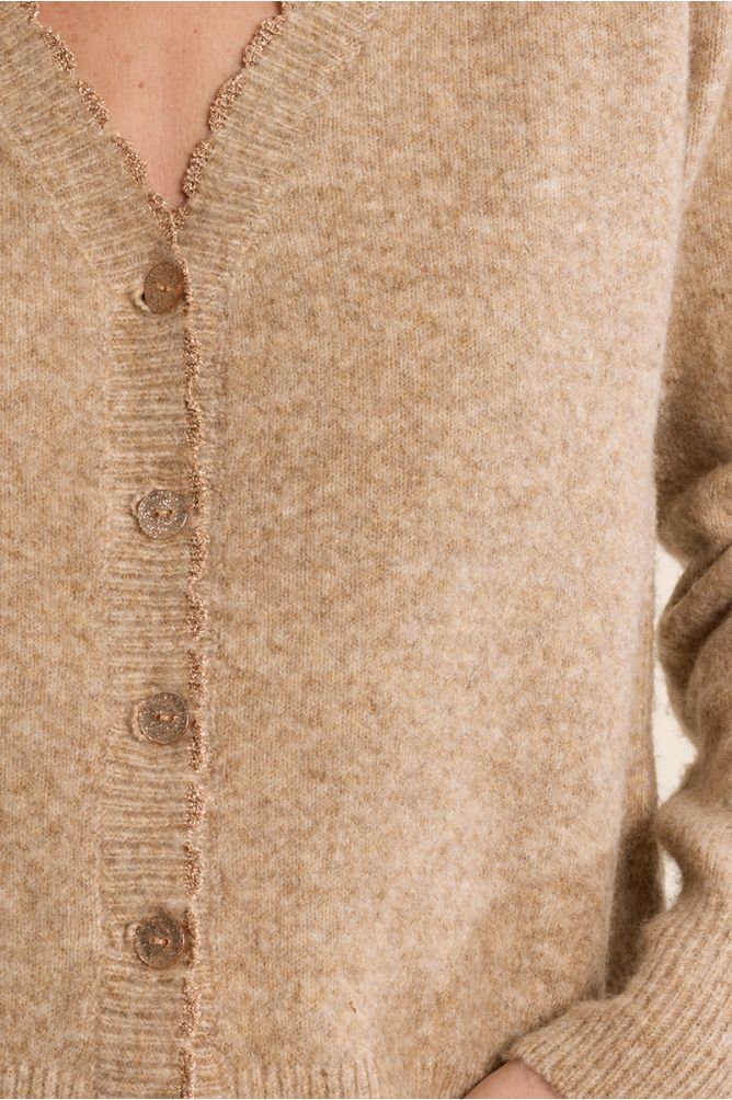 Molly Bracken Knitted V Neck Golden Beige Cardigan
