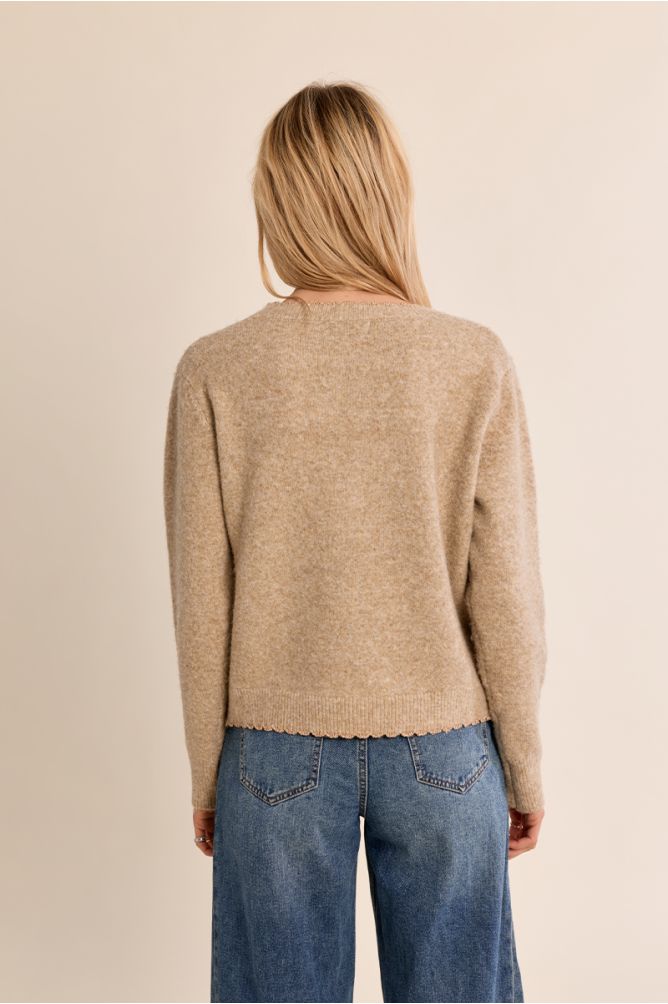 Molly Bracken Knitted V Neck Golden Beige Cardigan