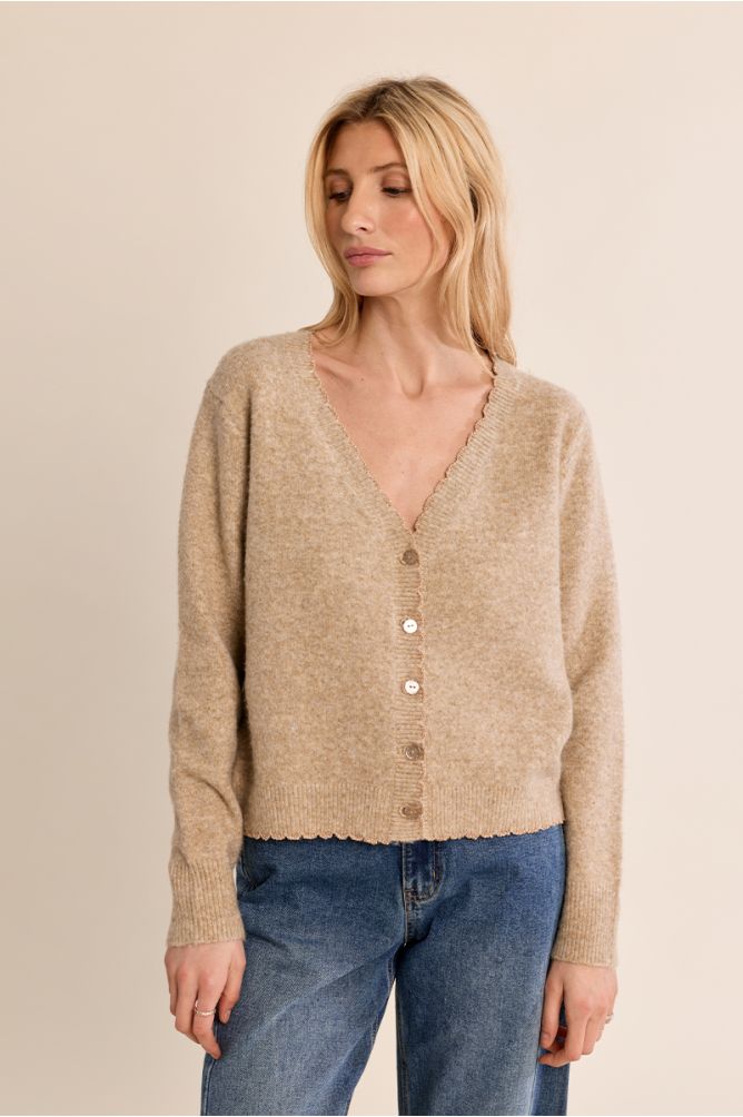 Molly Bracken Knitted V Neck Golden Beige Cardigan