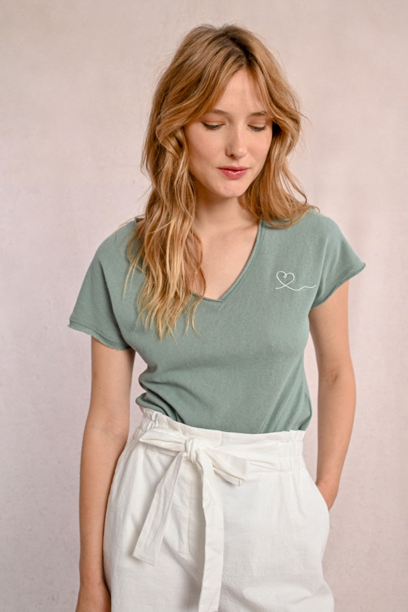 Molly Bracken Sage Green Knitted Tee
