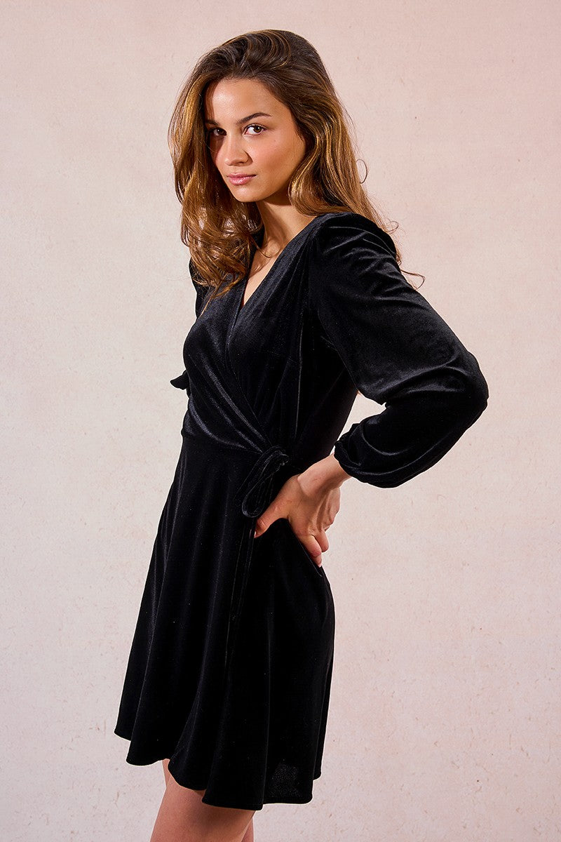 Molly Bracken Black Velvet V Neck Dress