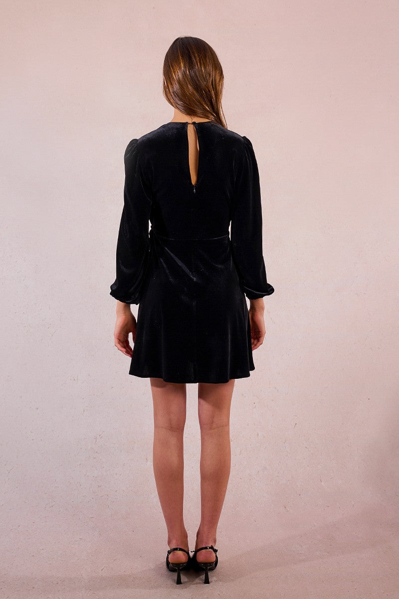 Molly Bracken Black Velvet V Neck Dress