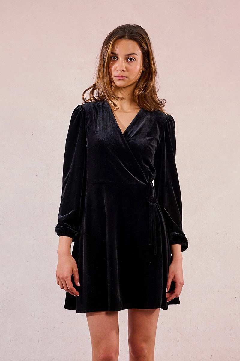Molly Bracken Black Velvet V Neck Dress