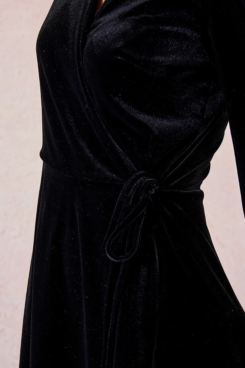 Molly Bracken Black Velvet V Neck Dress