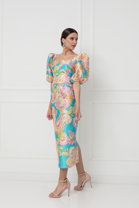 Matilde Cano Mikado Estampo Paisley Dress