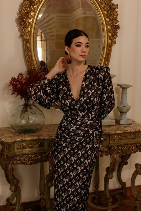 Matilde Cano Rayas Lurex Manga Dress