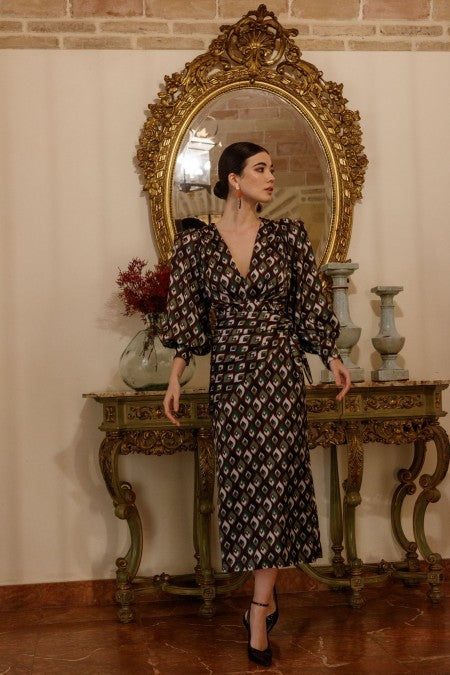 Matilde Cano Rayas Lurex Manga Dress