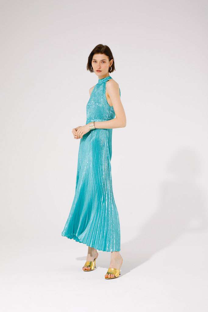 GoaGoa Turquoise Laminated Pleated Dress