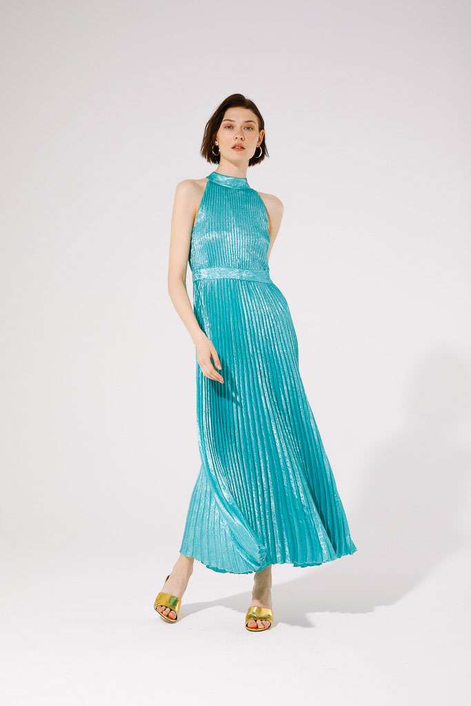 GoaGoa Turquoise Laminated Pleated Dress