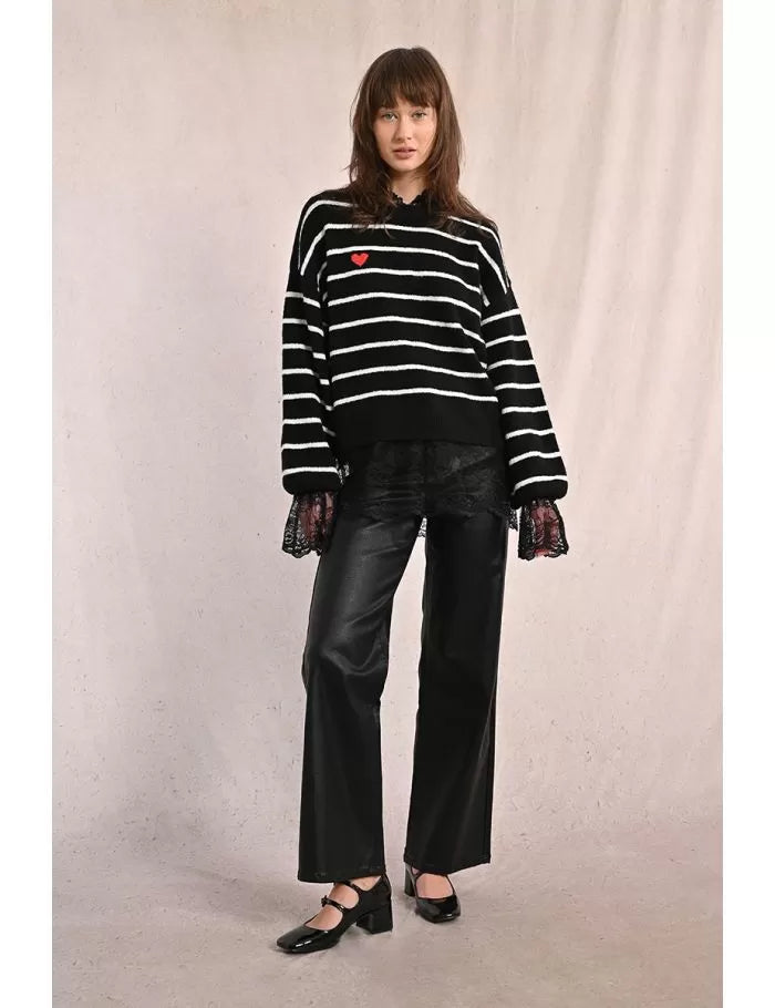 Molly Bracken Black Wide-Leg Coated Pants