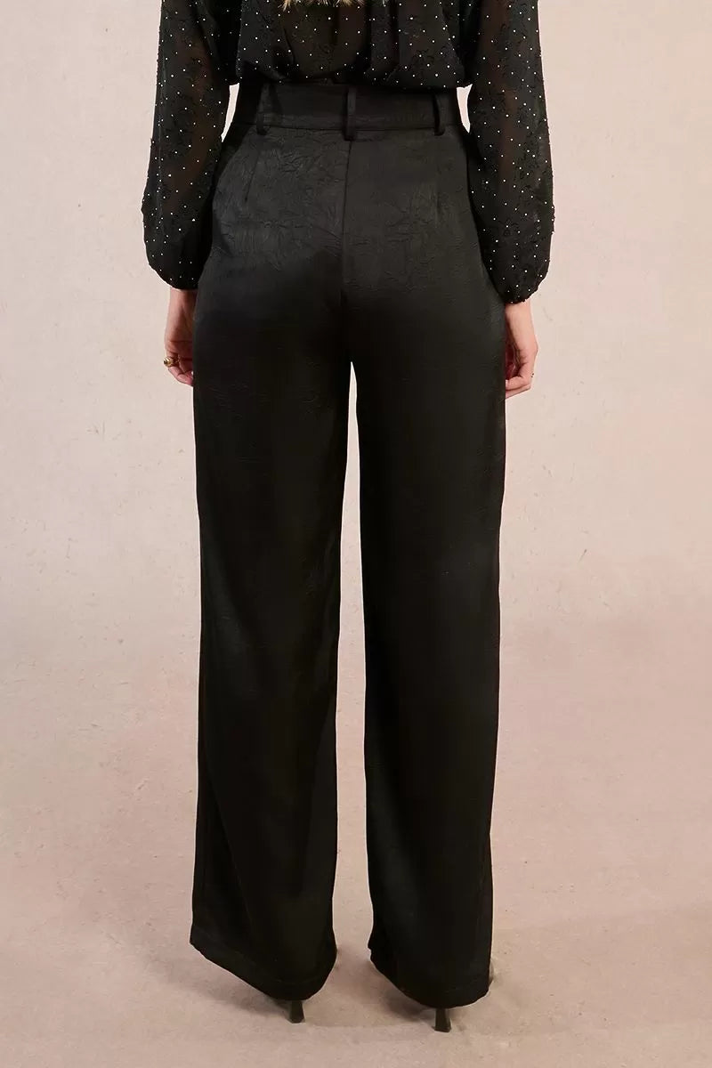 Molly Bracken Black Wide-Leg Satin Trousers