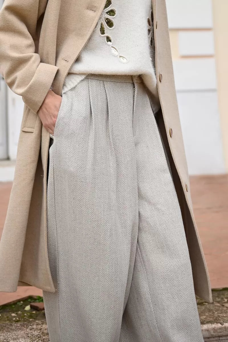 Molly Bracken Herringbone Beige Trousers